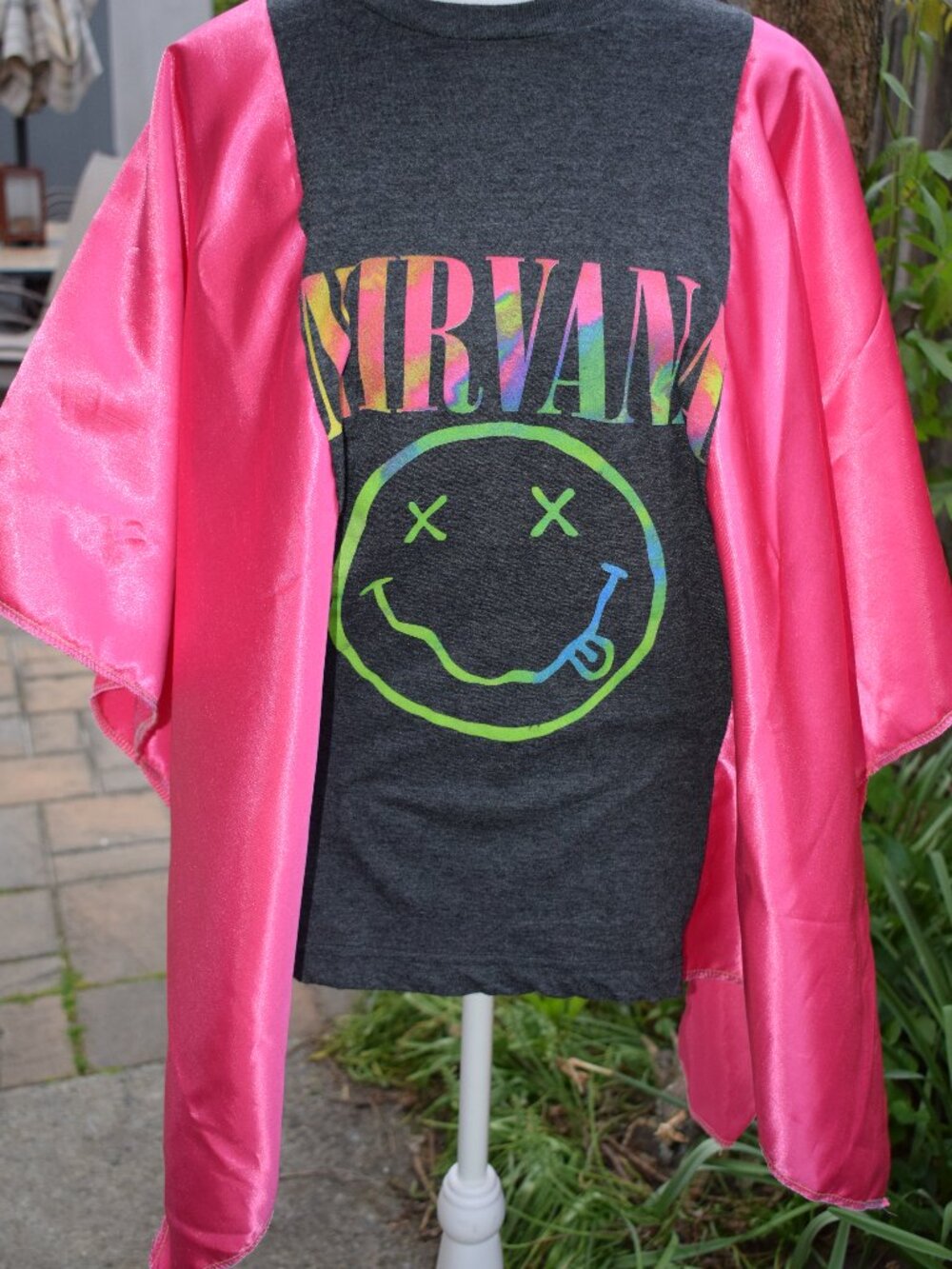 New Women's Nirvana Hot Pink Silky Poncho Upcycle One Size Free Size